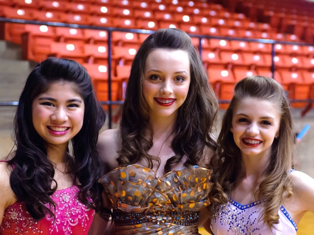 Isabel Obias, Lindsay Richards and Ally Pellerito pose at the 2013 Southwest Region Miss Majorette and Twirling Championships held in Ft Worth, Texas.