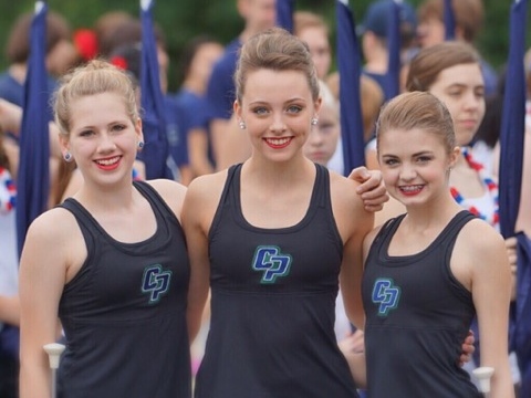 The three 2014 Feature Twirlers at College Park High School: (L to R) Freshman Rachel Hutchinson, Junior Lindsay Richards and Sophomore Allie Pellerito.