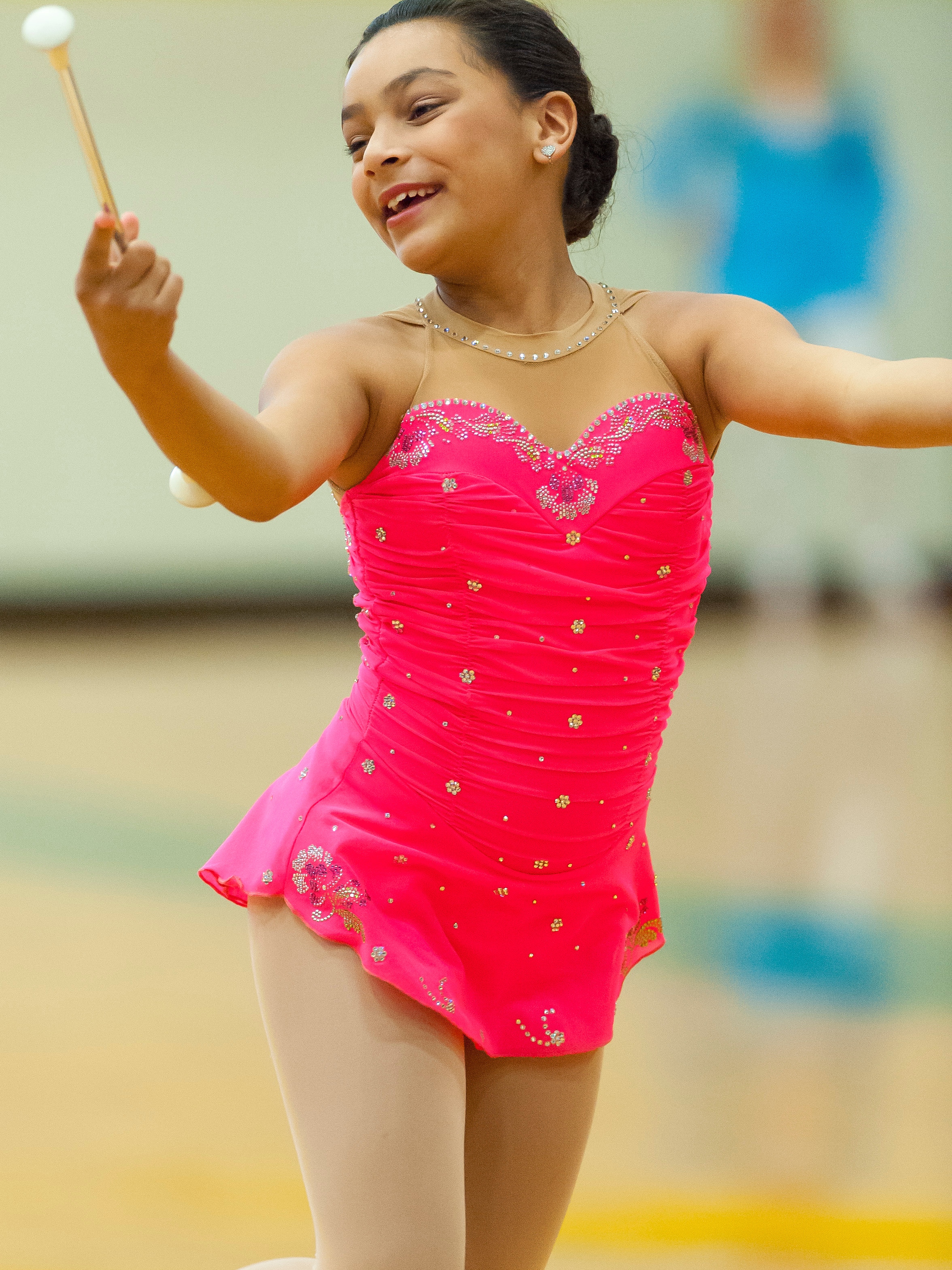 Olivia Pacheco from El Paso, Texas performs her Strut at the 2014 Texas State Twirling Championships held in DeSoto, Texas