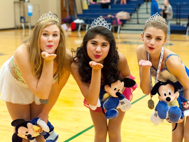 Isabel Obias, Lindsay Richards and Ally Pellerito pose at the 2013 Southwest Region Miss Majorette and Twirling Championships held in Ft Worth, Texas.