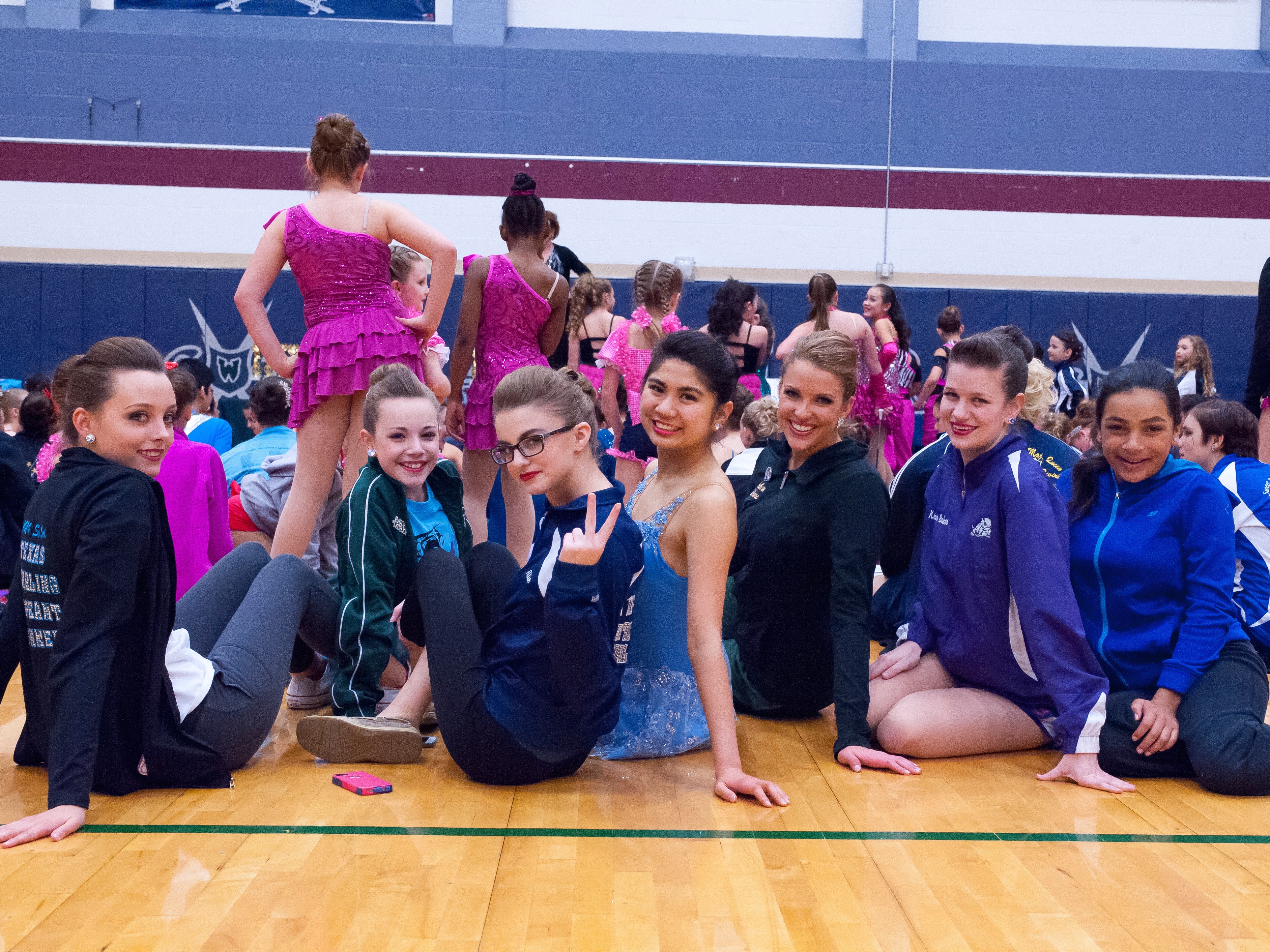 Local Feature twirlers for the two Woodlands high schools: (L to R) Rachel Hutchinson-CPHS, Jillian Romaguera-TWHS, Lindsay Richards-CPHS, Lindsey McCormick-TWHS, Allie Pellerito-CPHS and Isabel Obias-TWHS