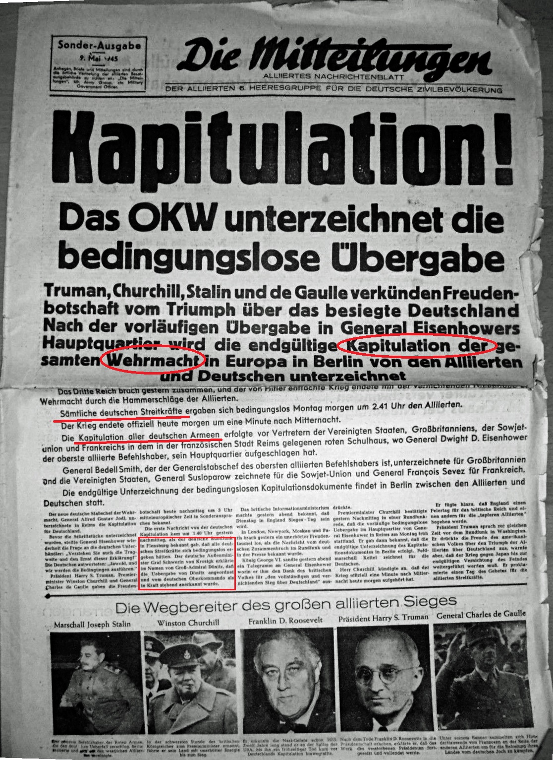Kapitulation der Wehrmacht, 8. Mai 1945 - Zeitung der Sieger